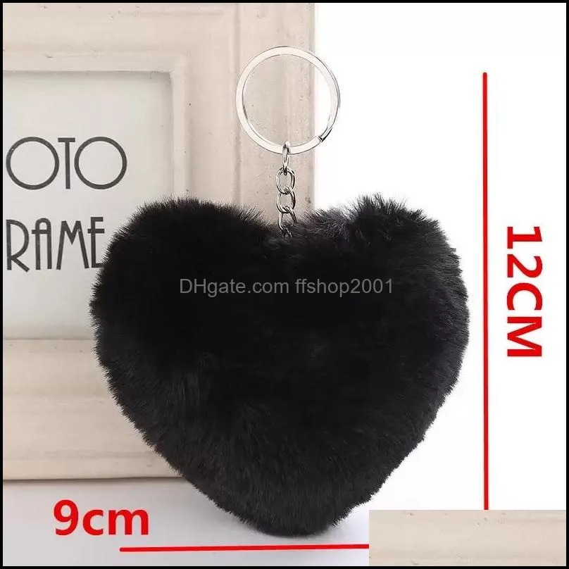 Fluffy Pompom Key Chain Soft Solid Color Heart Shape Pompom Faux Rabbit Fur Ball Car Handbag KeyRing Gift Accessories