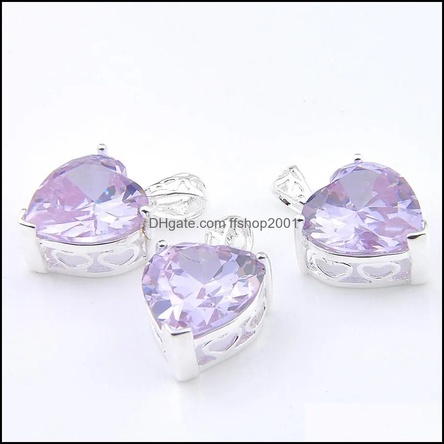 Mix 3PCS Amethyst New 925 sterling Silver Pendant Heart Purple Gemstone Necklaces Pendants For Lady Party Gift