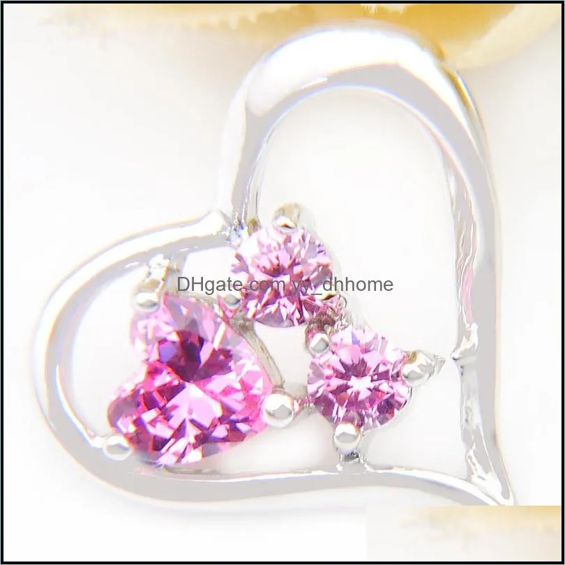 NICE 6 Pieces 1LOT Crystal Heart Fire Pink Cubic Zirconia Gems 925 Sterling Silver USA Israel Engagement Pendants Necklaces Weddings