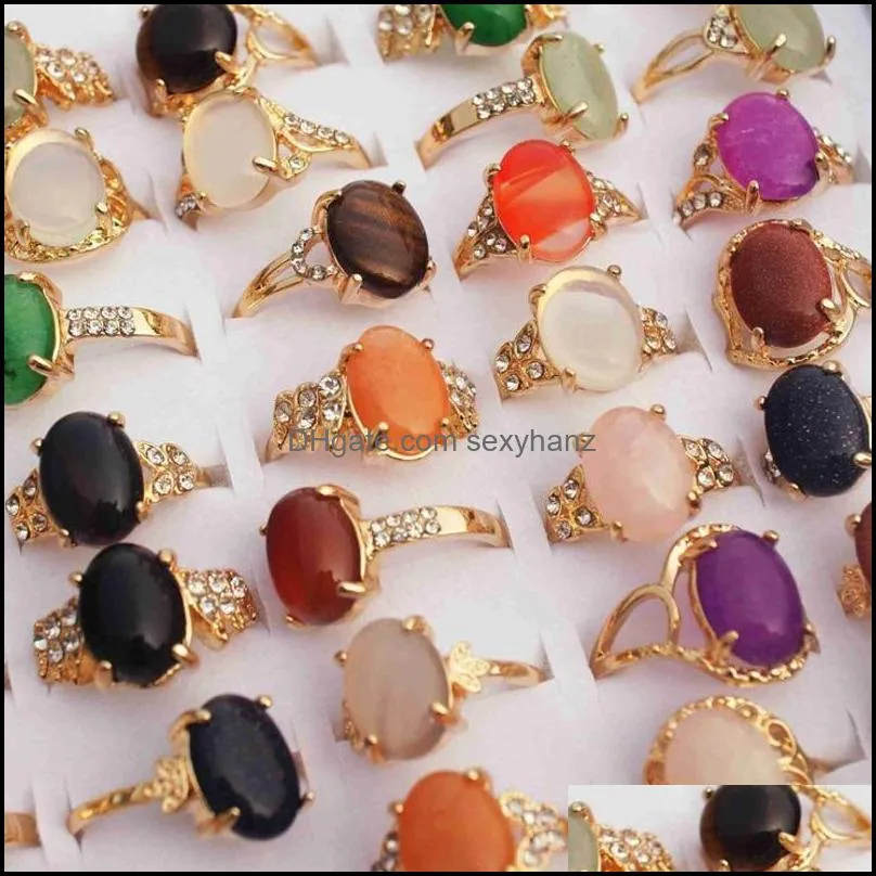 Natural Band Gem Stone Rings For Women Men Mix Bohemian Style Bulk Jewelry Wholesale