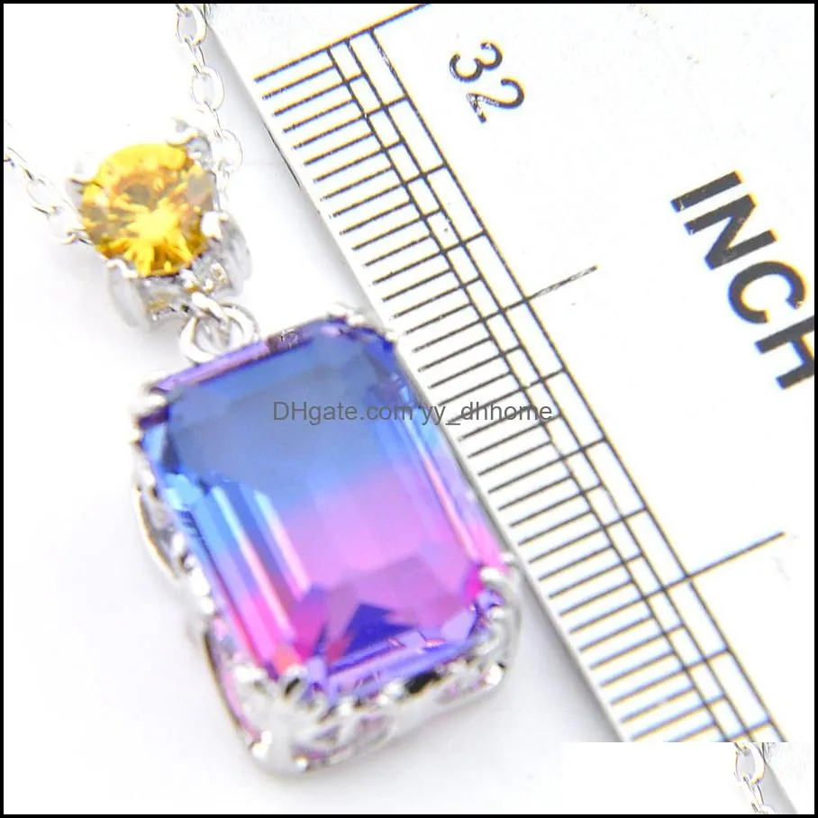 Mix 5PCS Rainbow New 925 sterling Silver Round Citrine Bi-Colored Tourmaline Gemstone Necklaces Pendants For Lady Party