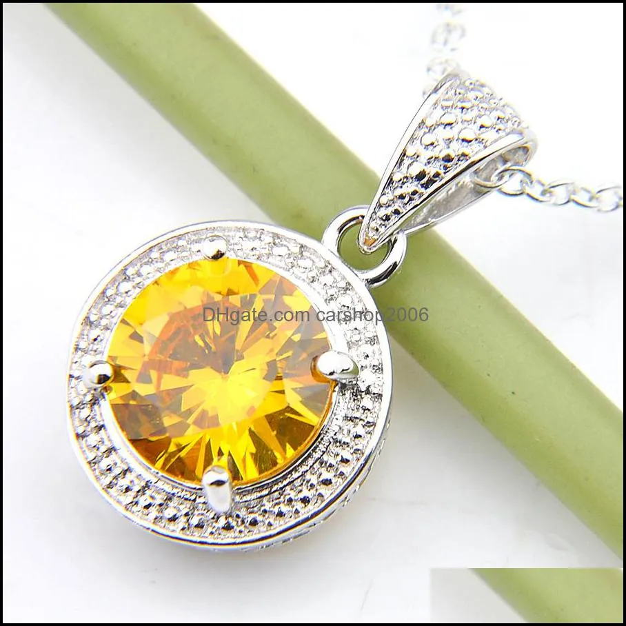 12 piece Vintage Round Peridot Citrine Blue Topaz Gems Silver Necklaces for Women Msee pic Gift Pendants 7 Color