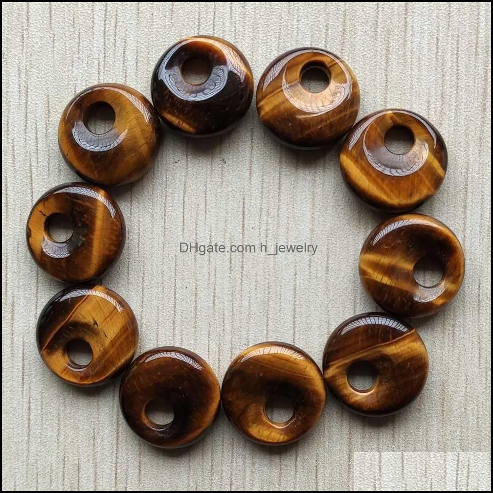 Natural Tiger Eye Stone Gogo Donut Charms Pendants Beads 18mm for Jewelry Making Wholesale