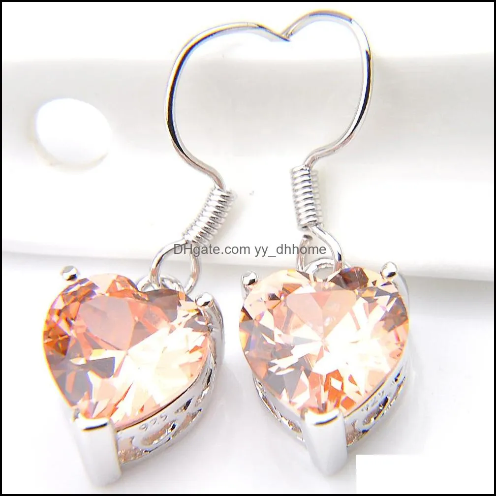 6 Sets Heart Pendant Earring Jewelry Set 925 silver Necklace exquisite Vintage Crystal Stone For lady party gift
