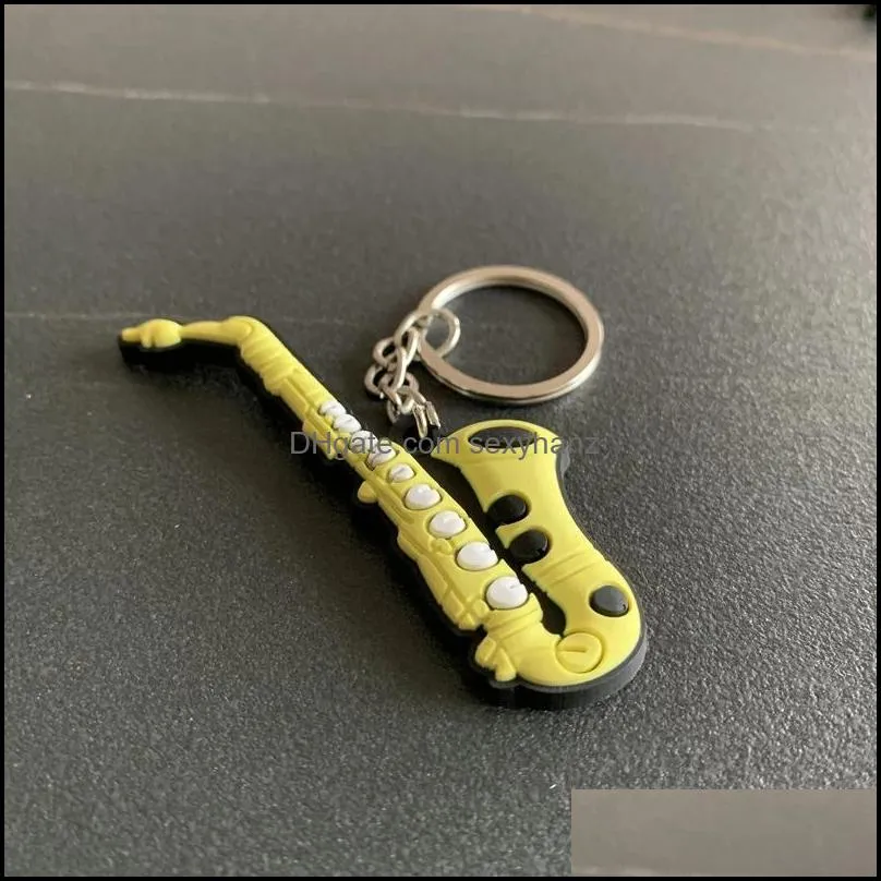 Creative Mini Musical Instrument Keychain Cute Silicone Guitar Piano Saxophone Key Chain Backpack Car Ornament Musician Jewelry