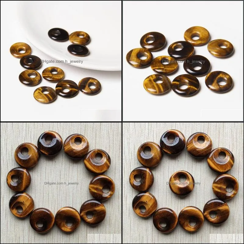 Natural Tiger Eye Stone Gogo Donut Charms Pendants Beads 18mm for Jewelry Making Wholesale