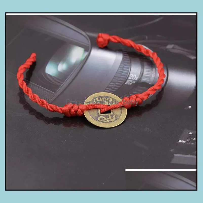 Good Lucky Five Emperor Money 2.4 Cm Real Copper Coin Red String Bracelet Charm Men Women Bangle Luck Accessories