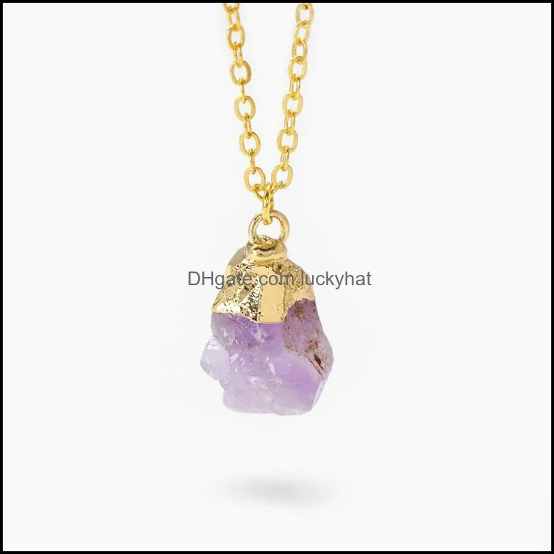 Irregular Raw Quartz Stone Pendant Necklece For Women Men Gold Color Chain Amethysts Turquois Charm Necklace Healing Reiki Jewelry