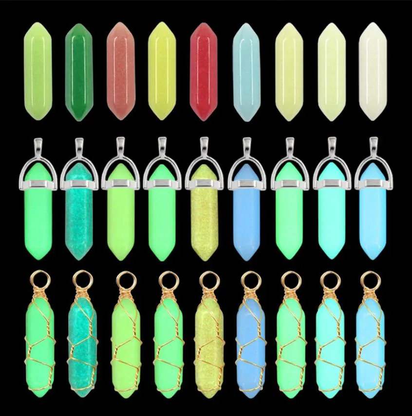 Wholesale Highlight Color Luminous Stone Hexagon Charms Pendant Trendy Silver Golden Wire Wrap Pendants For Earrings Necklace Jewelry