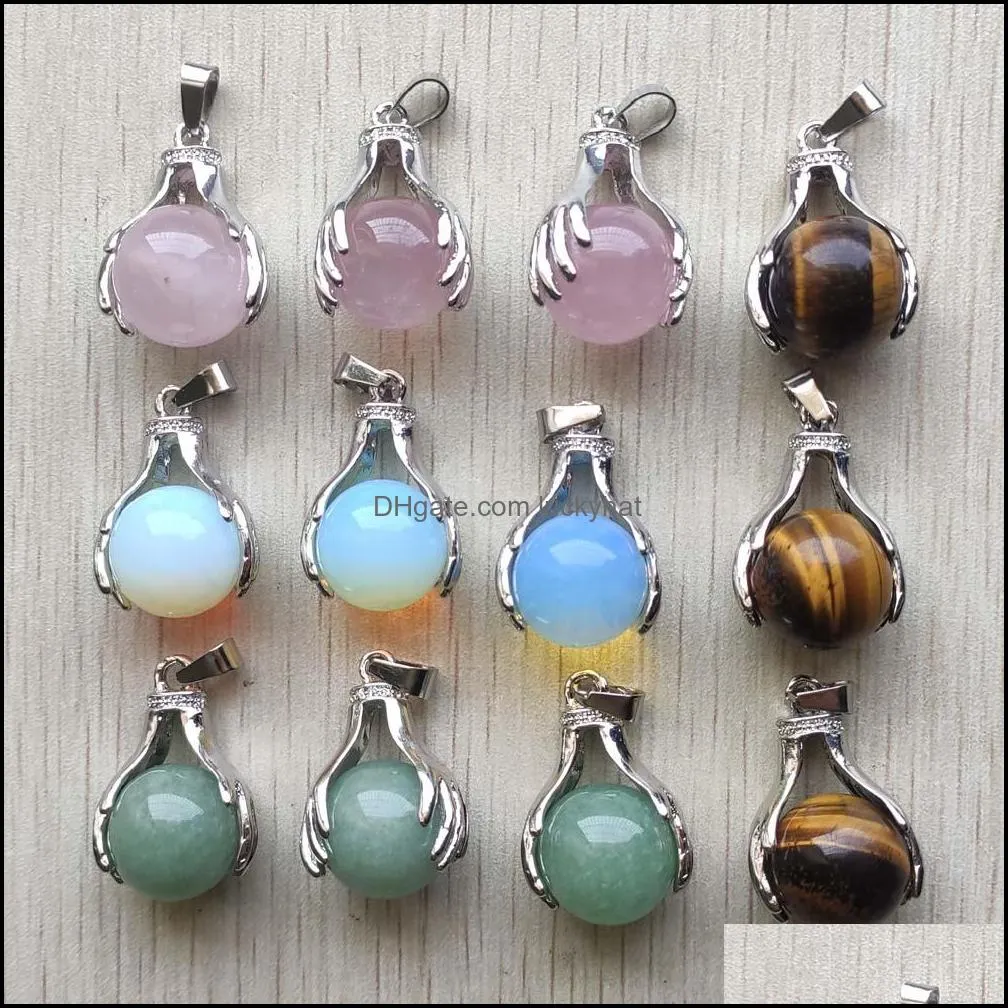 Silver Golden Alloy Hand Hold Mix Round Natural Stone Beads Charm Pendants for Jewelry Making Accessories