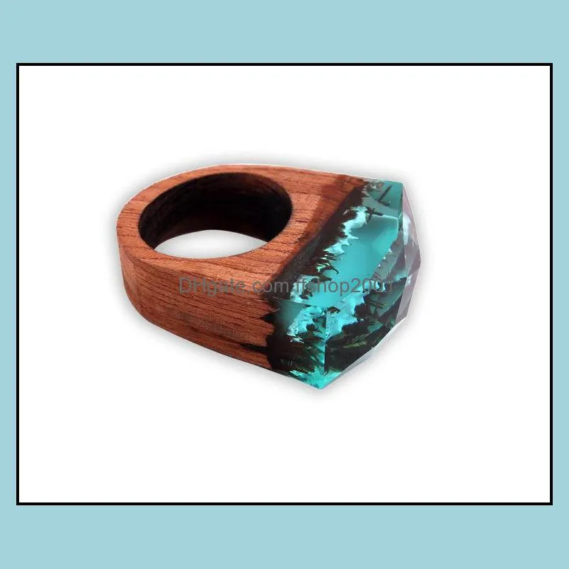 Men`s Handmade Wooden Secret Magic Forest Band Ring Wood Resin Jewelry Hip Hop Fashion Punk Wood Rings Men Anel