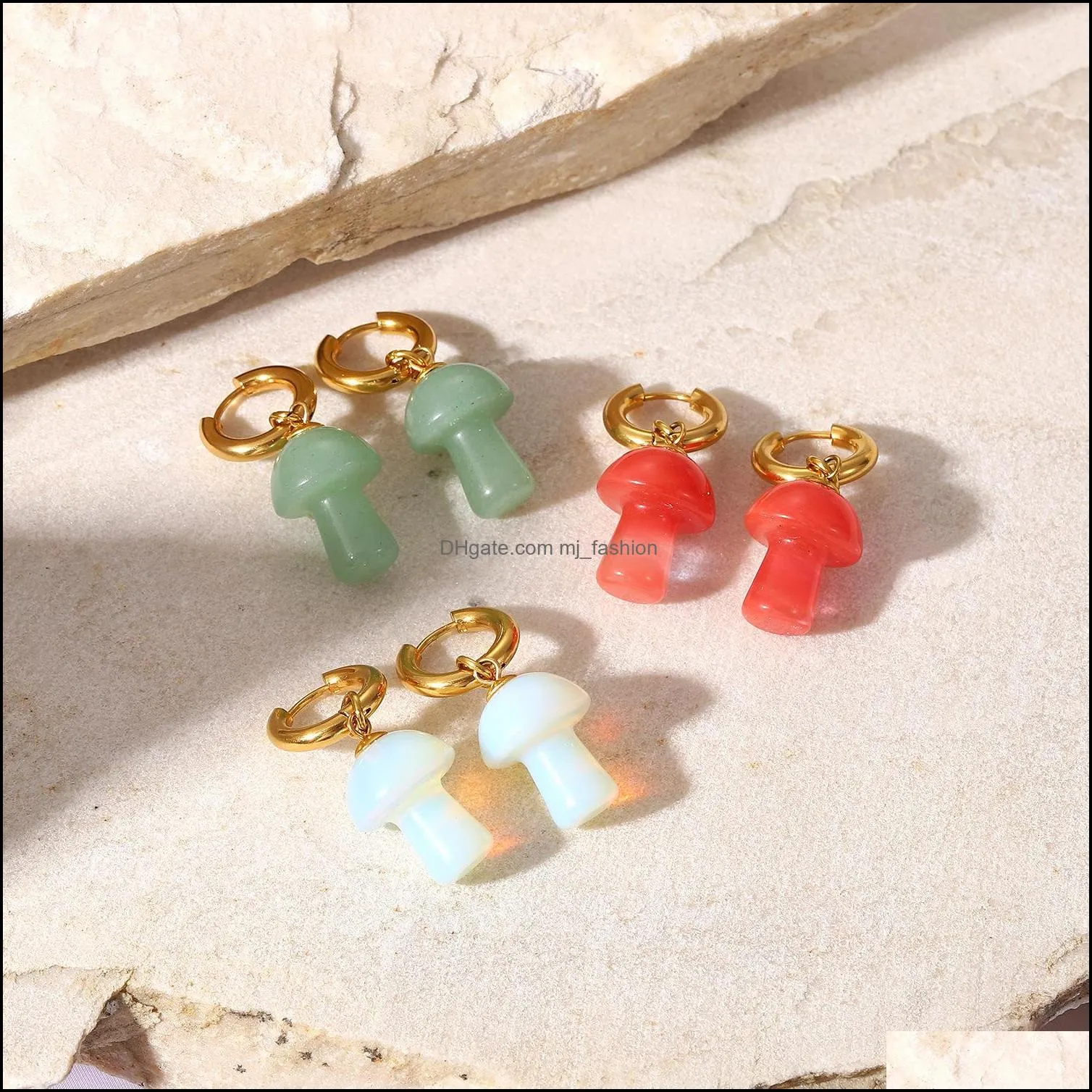 Mushroom Earrings For Women Pendant Earrings 18K Gold Stainless Steel Ear Buckle