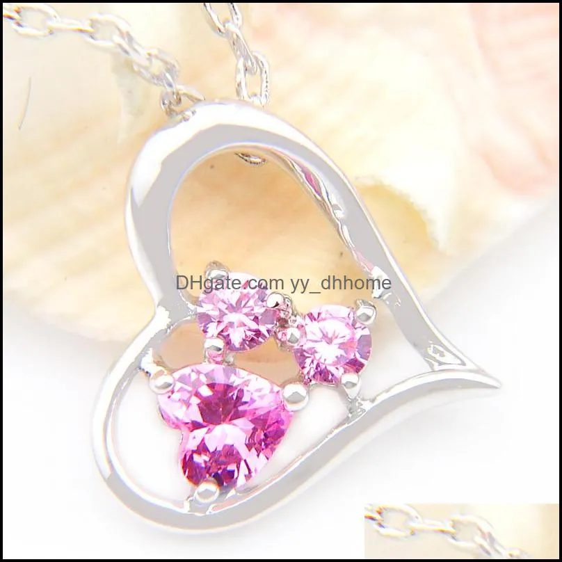 NICE 6 Pieces 1LOT Crystal Heart Fire Pink Cubic Zirconia Gems 925 Sterling Silver USA Israel Engagement Pendants Necklaces Weddings