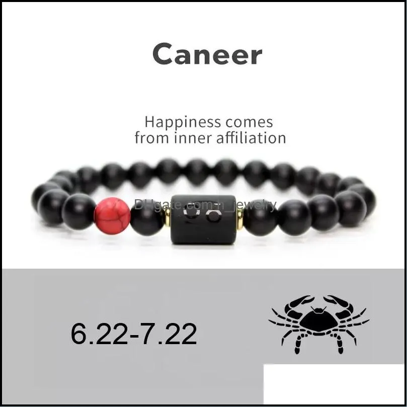 12 Constellation Bracelets Men Black Stone Bead Strands Bracelet Star Sign Zodiac Horoscope Lover Couple Bracelet Friendship Jewelry