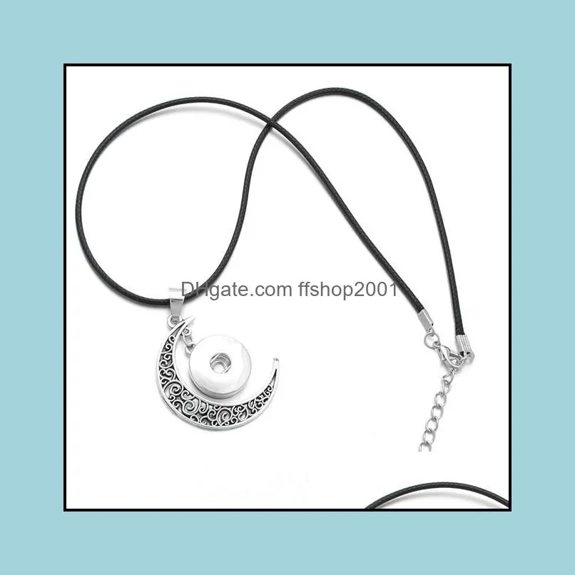 Moon Pendant fit 12mm & 18mm Snap Button Necklace Black Rope Chains Jewelry For Women Men