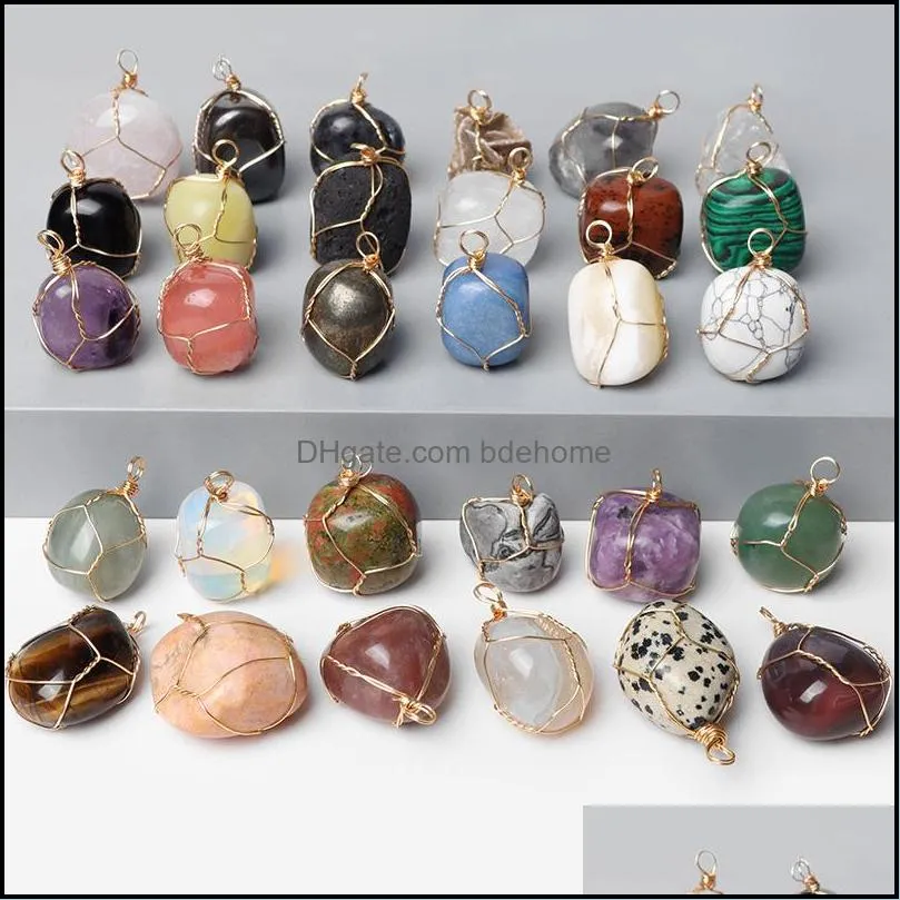 Irregular Natural Stone Pendants Winding Wire Wrap Charm For Jewelry Making Necklace Bracelet Raw Quartzs Mineral Wholesale