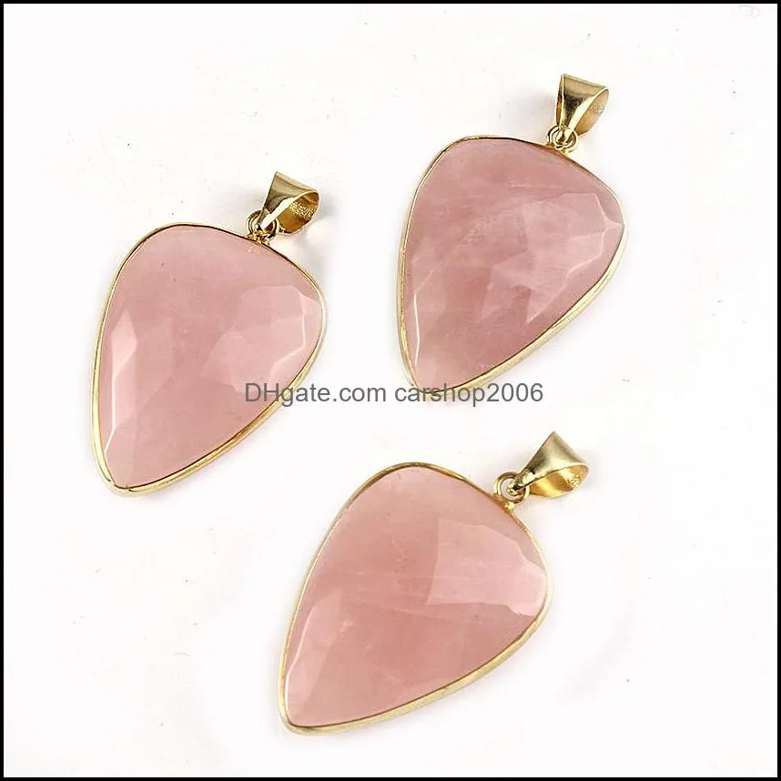 6 Pcs Natural crystal Stone Gemstone Pendants 18K Gold Plated Europe popular Style Pendant Jewelry NEW 40*26 mm