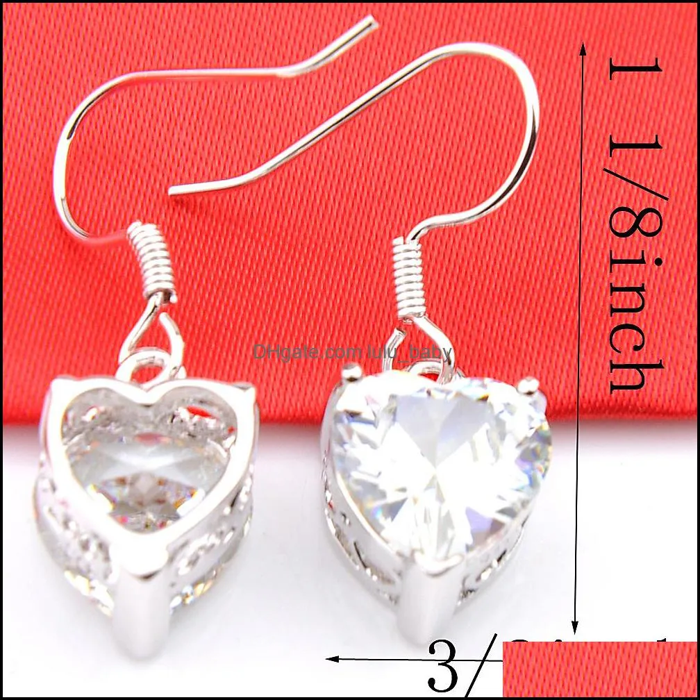 6 Sets/Lot Jewelry Sets Heart White Topaz Gemstone 925 Silver Necklaces Zircon Cz Earrings Pendants For Women Fashion Sets