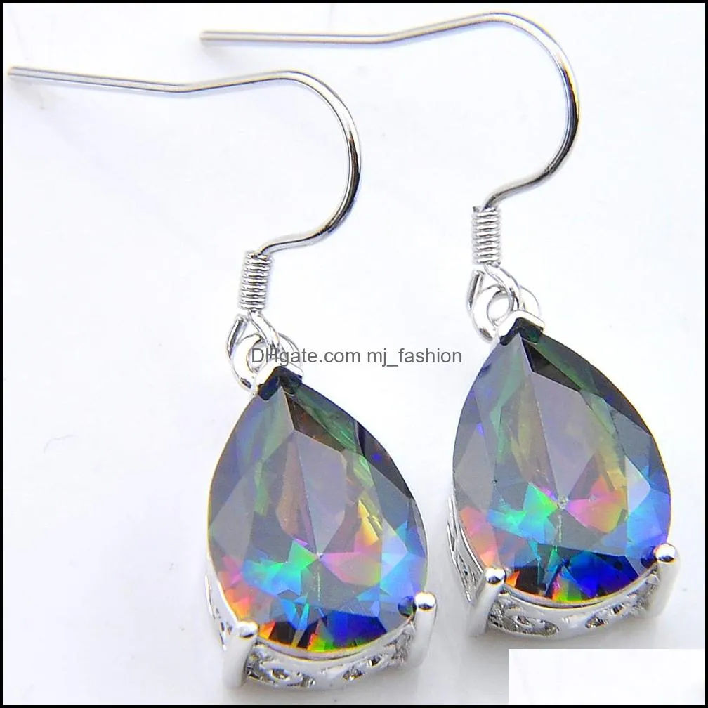 6 Pairs Superb Drop Shiny Rainbow Mystic Topaz Gems 925 Sterling Silver Plated Earrings Russia Canada Earrings Jewelry New