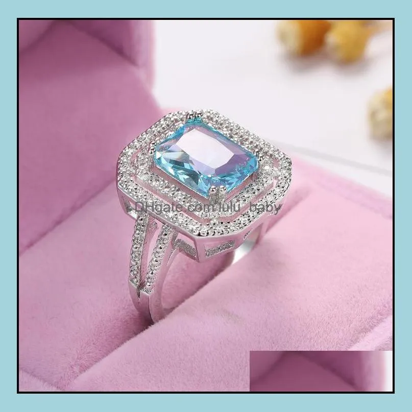 Fashion Simple Design huge Square Blue zircon rings for Women Wedding Rings Engagement Rings 6 pcs