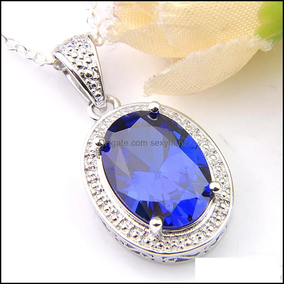 New Vintage Oval Swiss Blue Topaz Gems Pendant Necklace 925 Silver Jewelry For Women Thanksgiving Gift Cz Zircon Pendant Jewelry 1inch