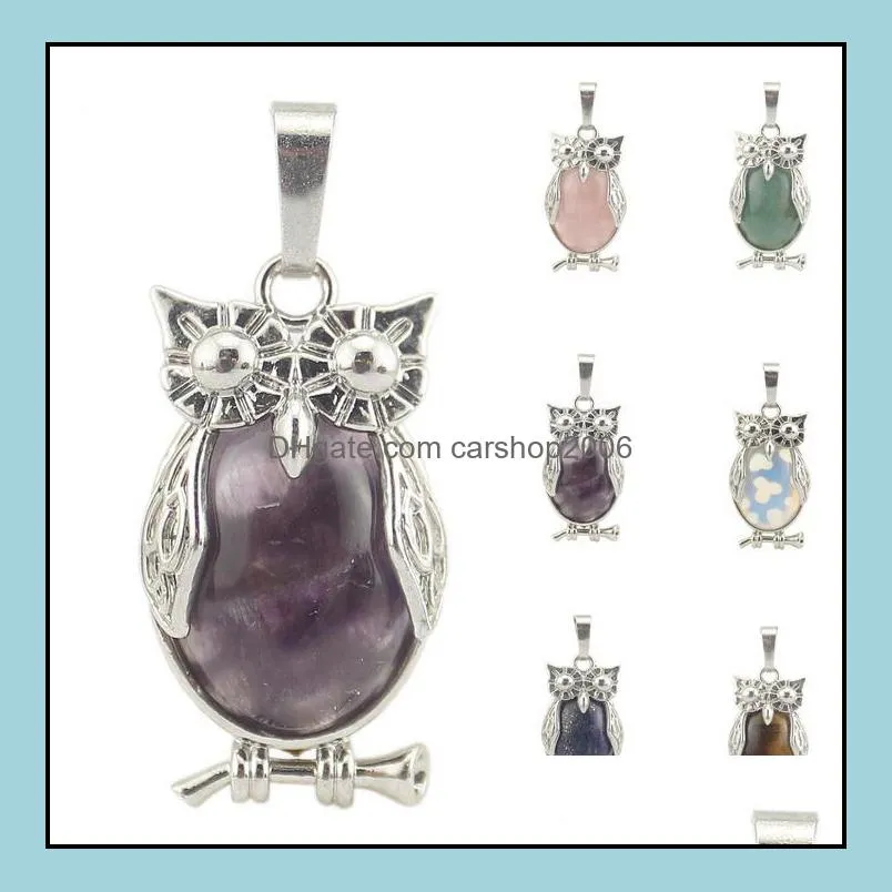 Wholesle 5 Pcs Vintage Owl Pendants Natural Moonstone Amethyst Gems Silver USA Israel Wedding Engagement Necklace Pendants