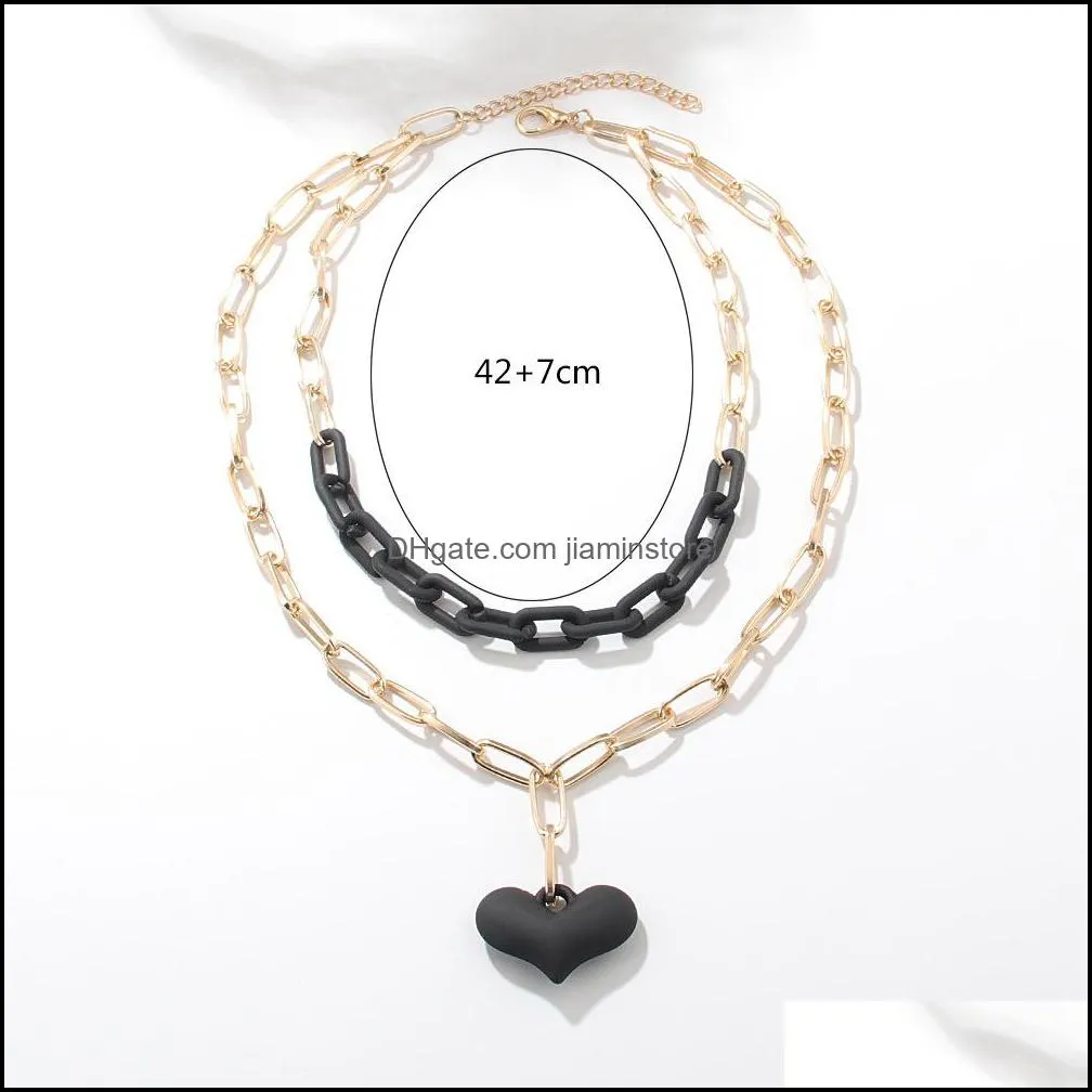 Women`s Neck Chain Fashion Colorful Heart Acrylic Thick Necklace For Women Men Bohemian Plastic Choker Collar Necklace Jewelry Gifts