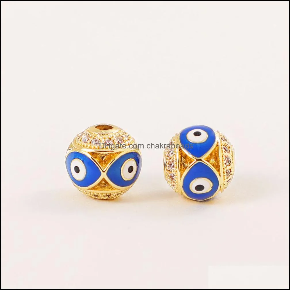 S3175 Charms Copper Gold Plated Evil Eye Beads Jewelry Accessory Zircon Enamel Blue Eyes Pendant Bead