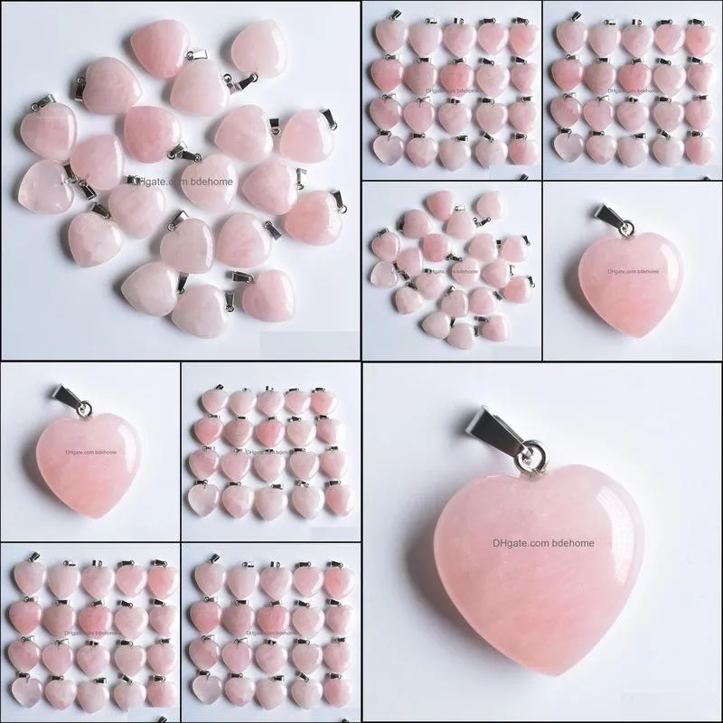 Natural Stone 25MM heart charms Rose Quartz Pendants Chakras Gem Stone fit earrings necklace making