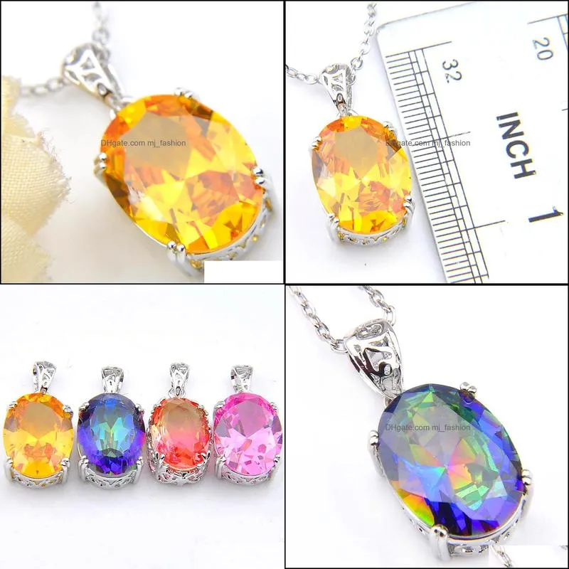 10 Pcs /Lot Unique Mix Rainbow Crystal Zircon Gemstone 925 Sterling Silver Pendants Necklace for Women Bi Colored Tourmaline Pendants