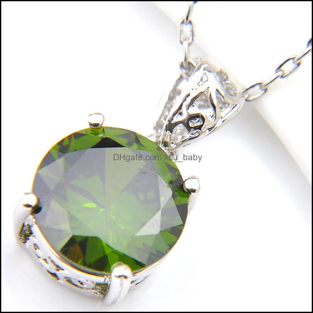 6 Sets/Lot NEW Round Shaped Green Cubic Zirconia CZ 925 Silver Pendant Necklace Earring Fashion Jewelry Sets For Women