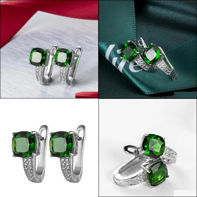 12 Pairs Msee pic Gift Jewelry Round Shaped emerald Gemstone 925 Silver Greem Zircon Huggie Earrings Wholesale