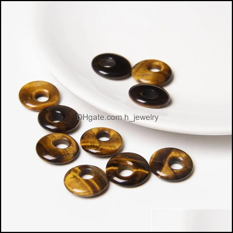 Natural Tiger Eye Stone Gogo Donut Charms Pendants Beads 18mm for Jewelry Making Wholesale