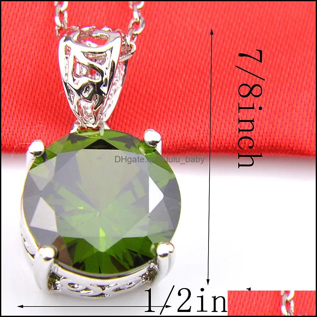 6 Sets/Lot NEW Round Shaped Green Cubic Zirconia CZ 925 Silver Pendant Necklace Earring Fashion Jewelry Sets For Women