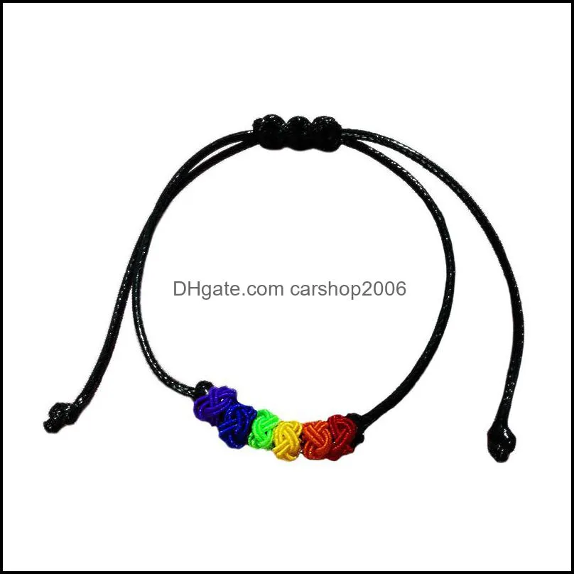 Gay Lesbian LGBT Pride Rope Bracelet with Rainbow Knot Beaded Accessory Wristband Adjustable Men Women Unisex Gift