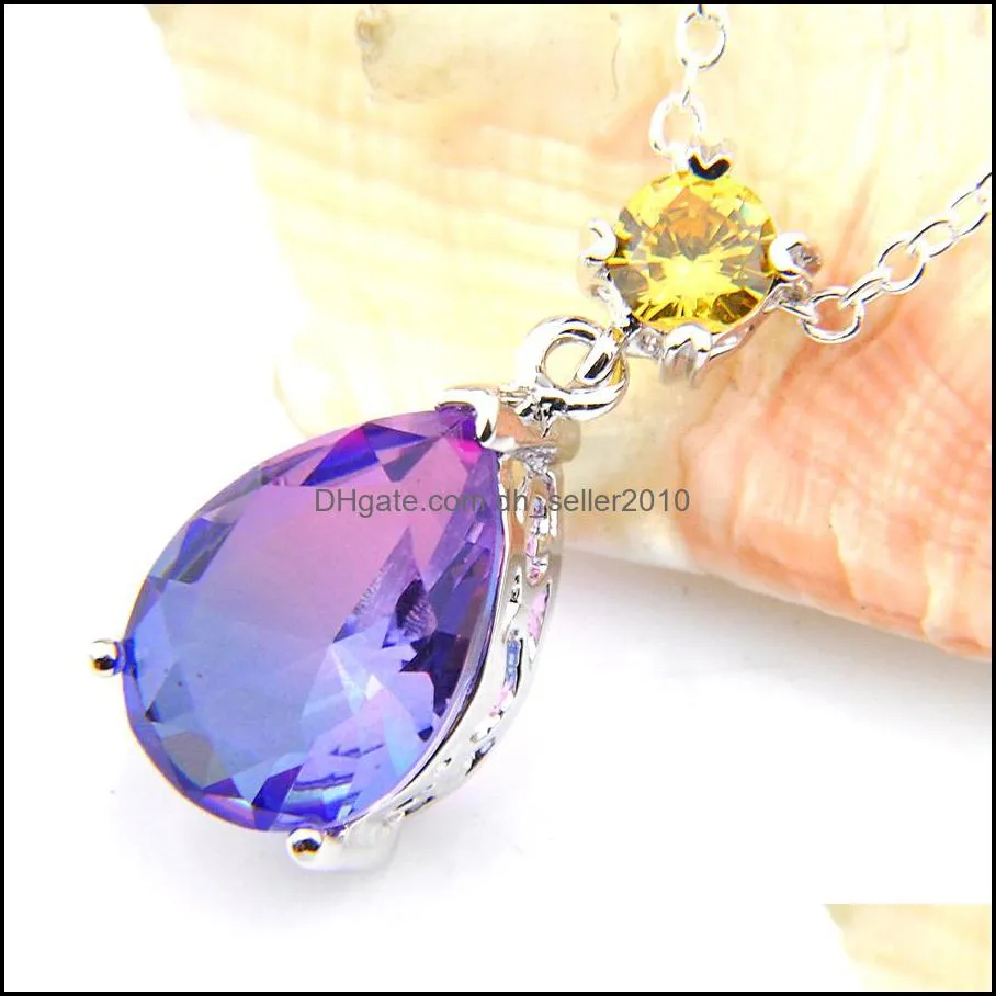 12 piece/lot Exquisite Jewelry Pendants Bi colored Tourmaline Gems 925 sterling silver Necklaces Water Drop For Lady Cz Zircon