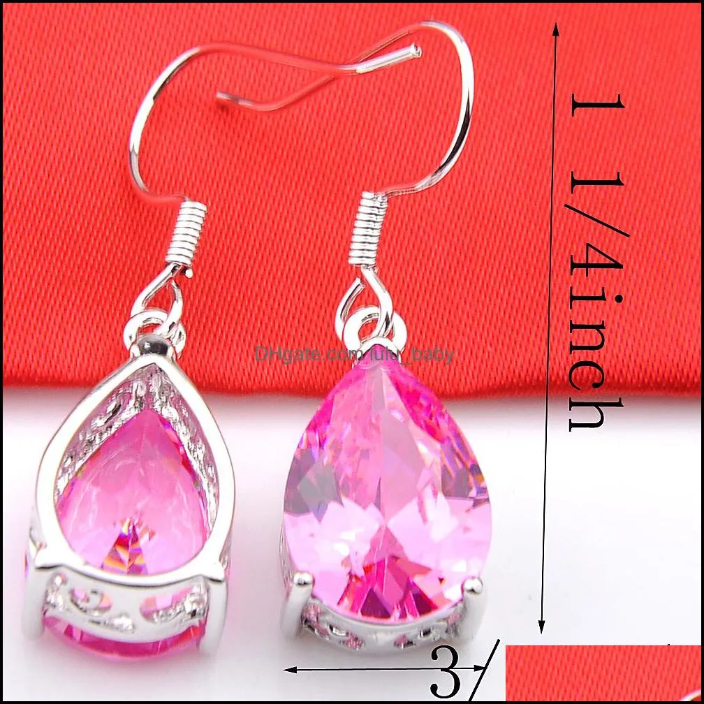 Mix 5 Pieces 1 Lot Classic Holiday Jewelry Fire Sweet Pink Topaz Cubic Zirconia 925 Sterling Silver Fashionable For Women Earrings
