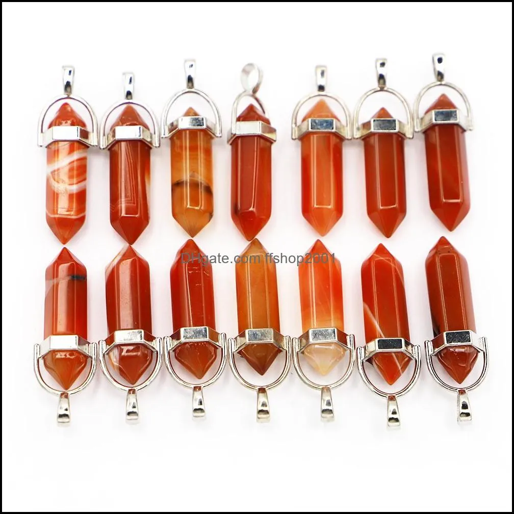 Natural Stone Charms Red Stripe Onyx Agate Hexagon Pillar Point Pendants Reiki Crystal Jewelry Making Necklace Accessories Wholesale
