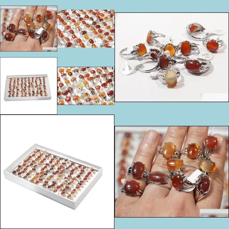 Bulk Crystal Rings Wholesale 100 Pack Carnelian Red Agate Ring for Girl Women with Jewelry Box Mix Size