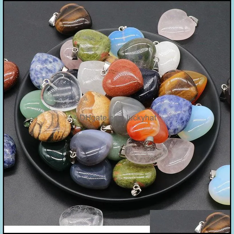 30mm Natural Quartz Heart Stone Charms Pendant Healing Crystal Hearts Chakra Crystal Pendants Charm for Jewelry Making