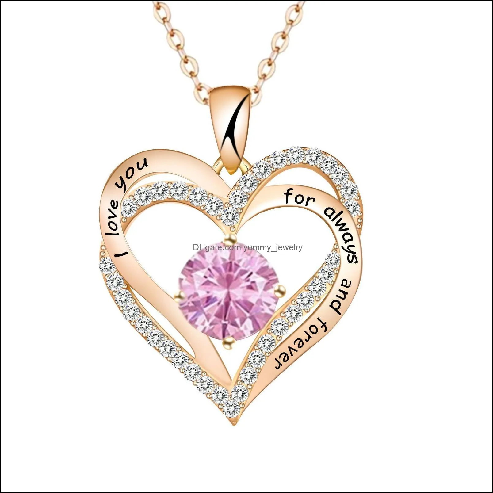 Women Necklace Silver Rose Gold Birthstone Heart Pendant Necklaces