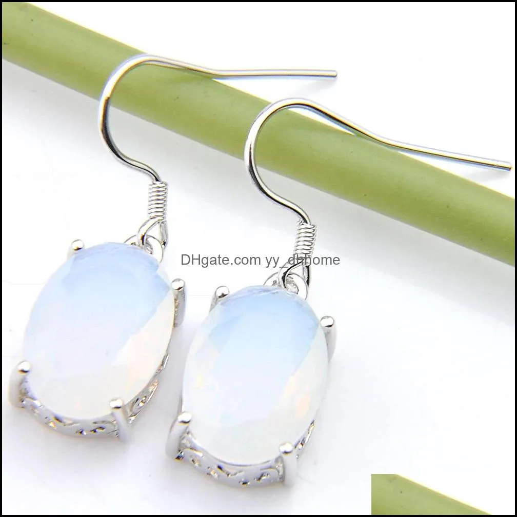 Wedding Jewelry Sets for Women Earrings Pendants 925 Silve Necklaces Oval White Moonstone Fashion Jewelry 2pcs/Lot