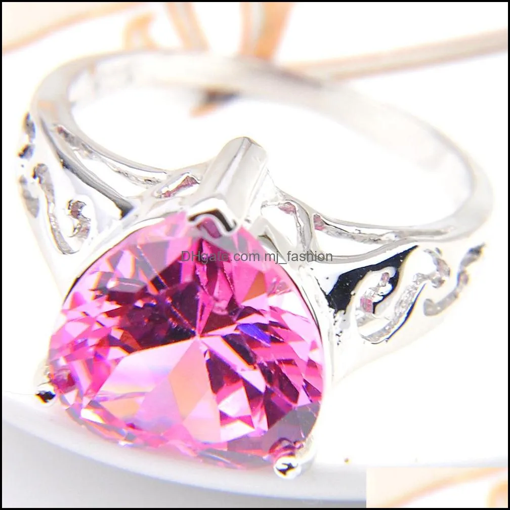 925 Sliver Pink Heart Crystal Zircon Jewelry Sets Earring Pendants Rings Bracelet For Women Fashion Bride Engagement Sets