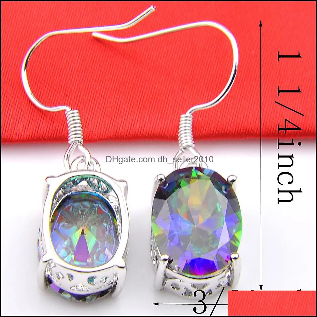 6 Pairs 1Lot Thanksgiving Gift Classic Fire Mystic Topaz 925 Sterling Silver Dangle Earrings Russia Canada Drop Earrings