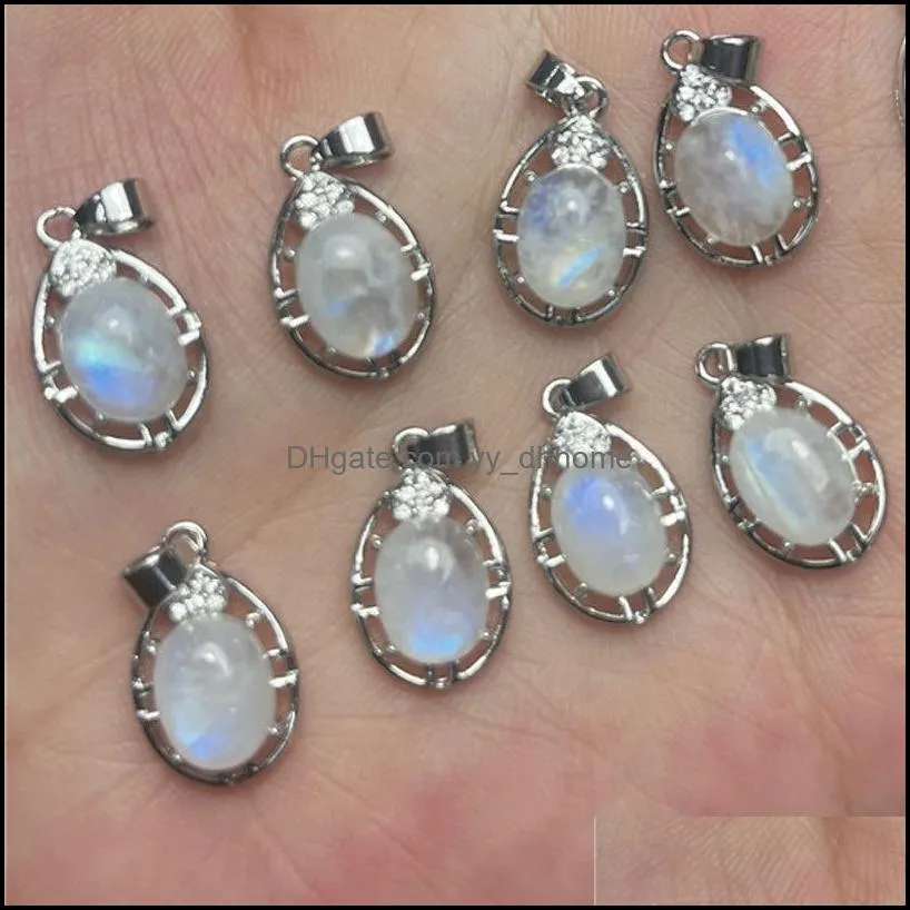Moonstone Pendants Natural Gemstone Crystal Blue Light Healing Stone Silver Pendant Bulk Wholesale