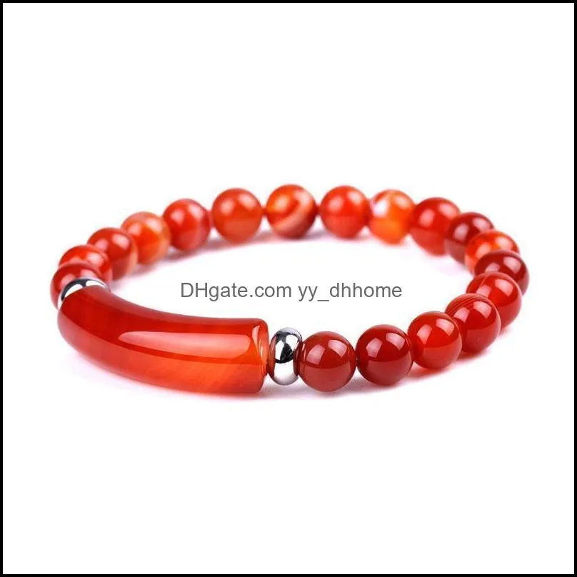 8mm Natural Stone Crystal Beaded Strands Charm Bracelets Colorful Elastic Bangle For Women Men Jewelry