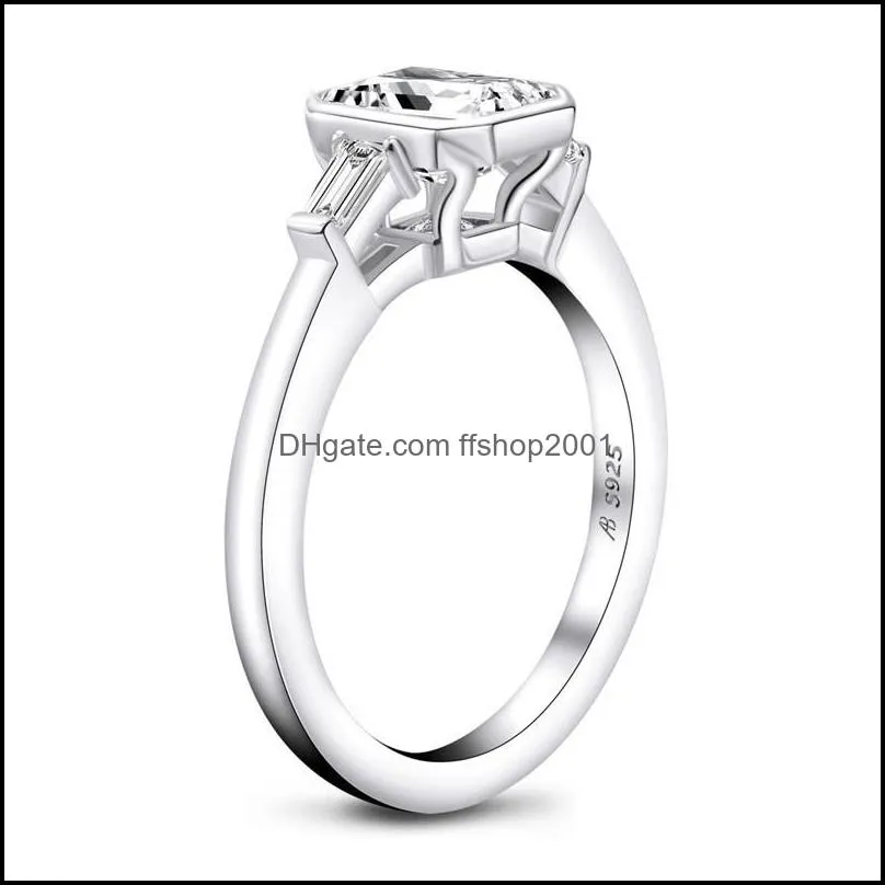 Wedding Rings 3 Karat Emerald Cut Three Stone S925 Sterling Silver Jewelry For Women