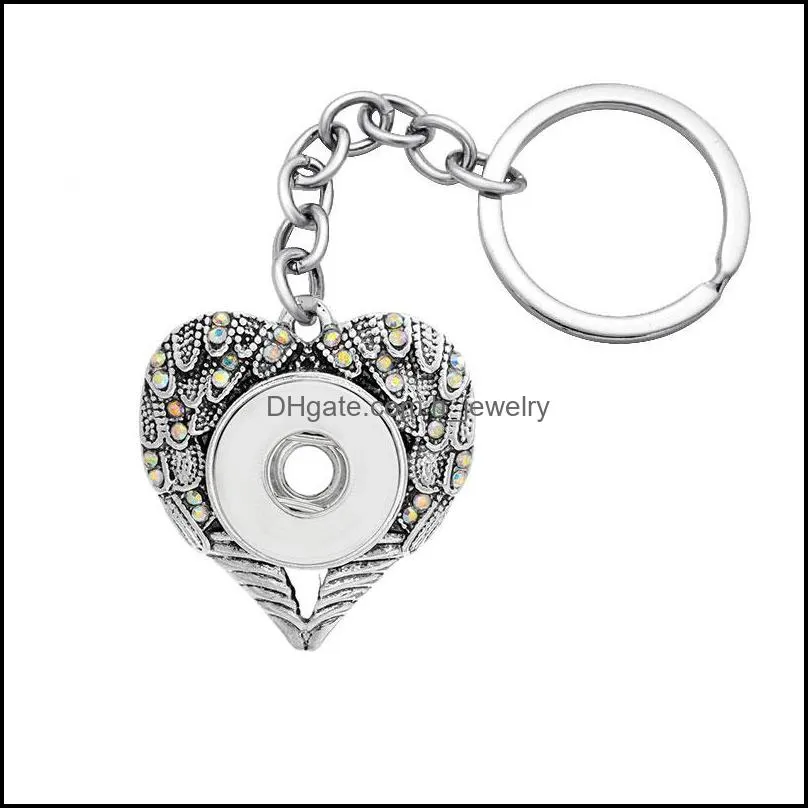 Noosa Fashion Keychains Wings Flowers Leaves Cross Rhinestone snap key chains fit 18mm snap buttons Keyrings