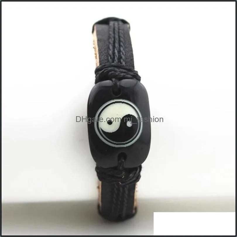 Cool Boy men women`s Taoism Tai Chi Yin Yang Leather bracelets Adjustable hemp rope bangle gift