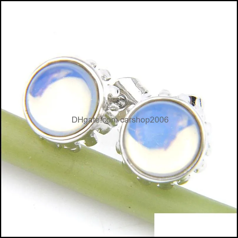 925 Sterling Silver Moonstone Round Stud Earrings For Fashion Vintage Small Stud Women